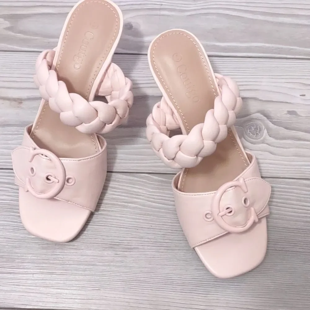 (68-2244) Coutgo Women's Braided Sandals Open Toe Kitten Heels Sz 5